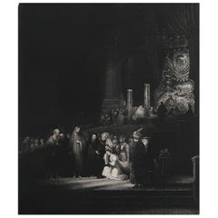 Antiker Druck nach Rembrandt, „die Frau, die im Erwachsenenleben genommen wird“, um 1850