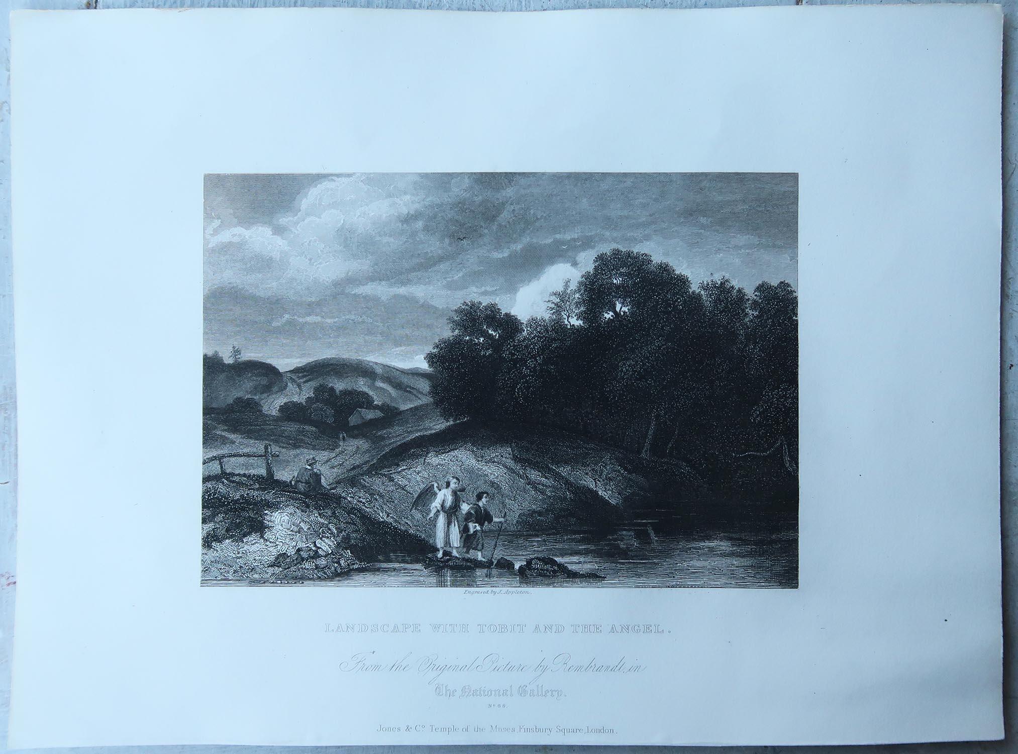 Antiker Druck nach Rembrandt, Tobit und der Engel, um 1850 (Barock) im Angebot