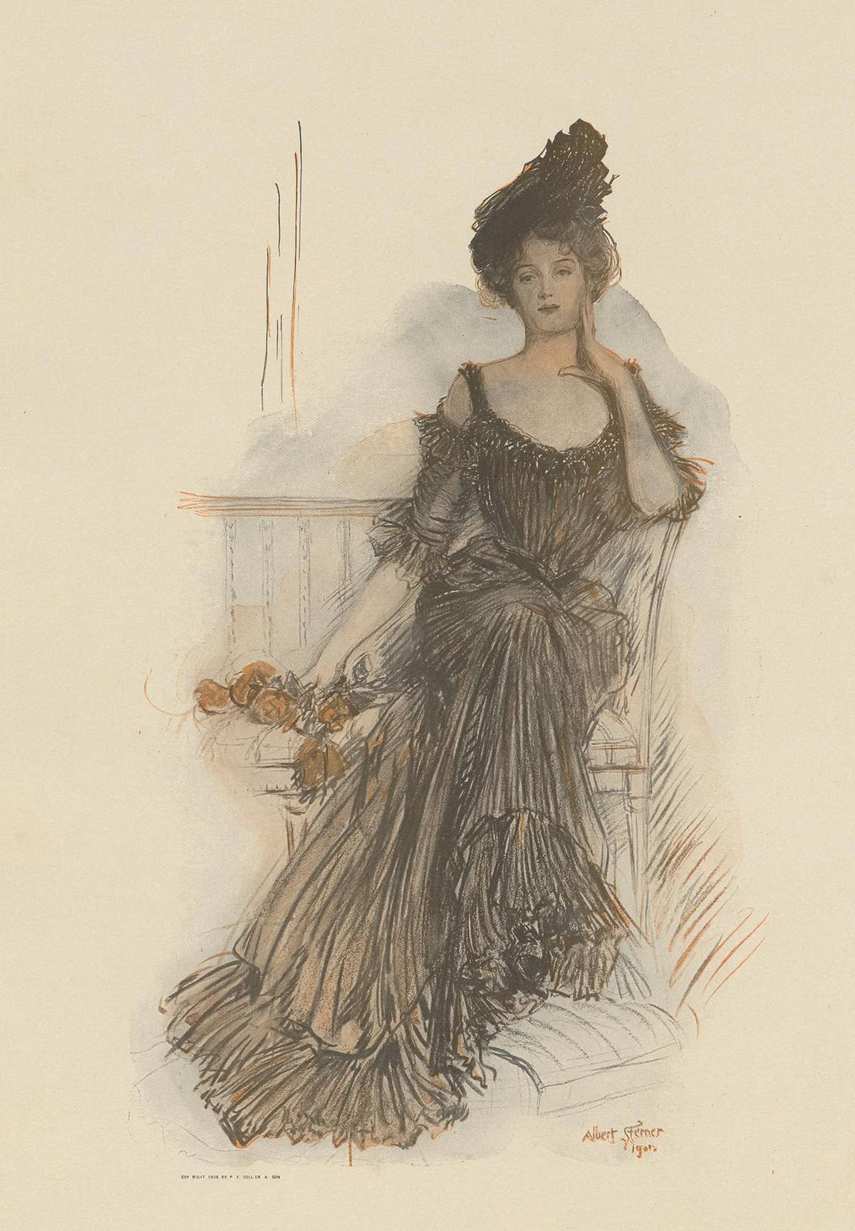 Antique Print 'American Beauties' Made after A. Sterner '1908'