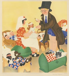 Gravure ancienne 'Anxious Moments' par W. Schermelé:: 1937