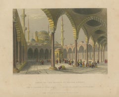 Antique Print – Blue Mosque Interior, Istanbul Ottoman Courtyard, ca. 1839