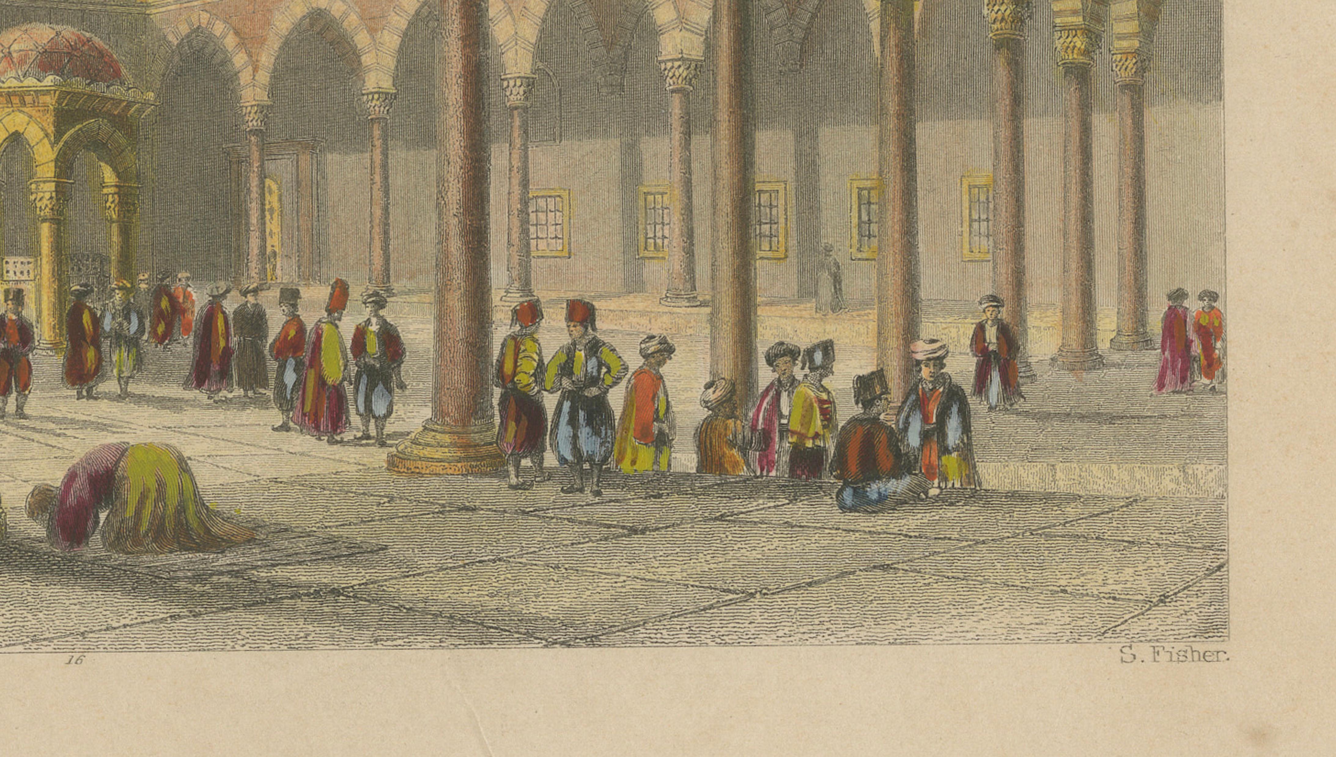 Antique Print – Blue Mosque Interior, Istanbul Ottoman Courtyard, ca. 1839