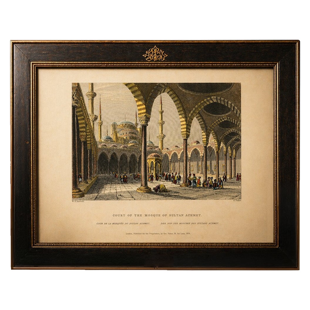 Antique Print – Blue Mosque Interior, Istanbul Ottoman Courtyard, ca. 1839 For Sale