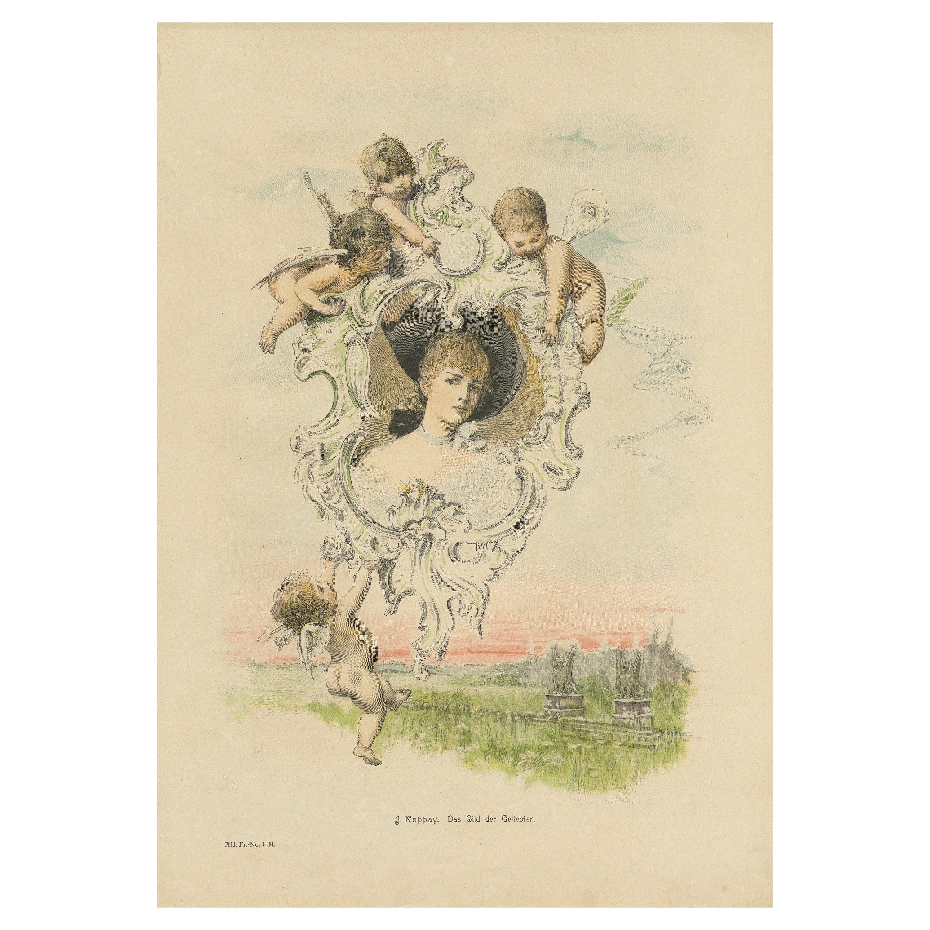 Antiker Druck „Das Bild der Geliebten“ nach Koppay, um 1850