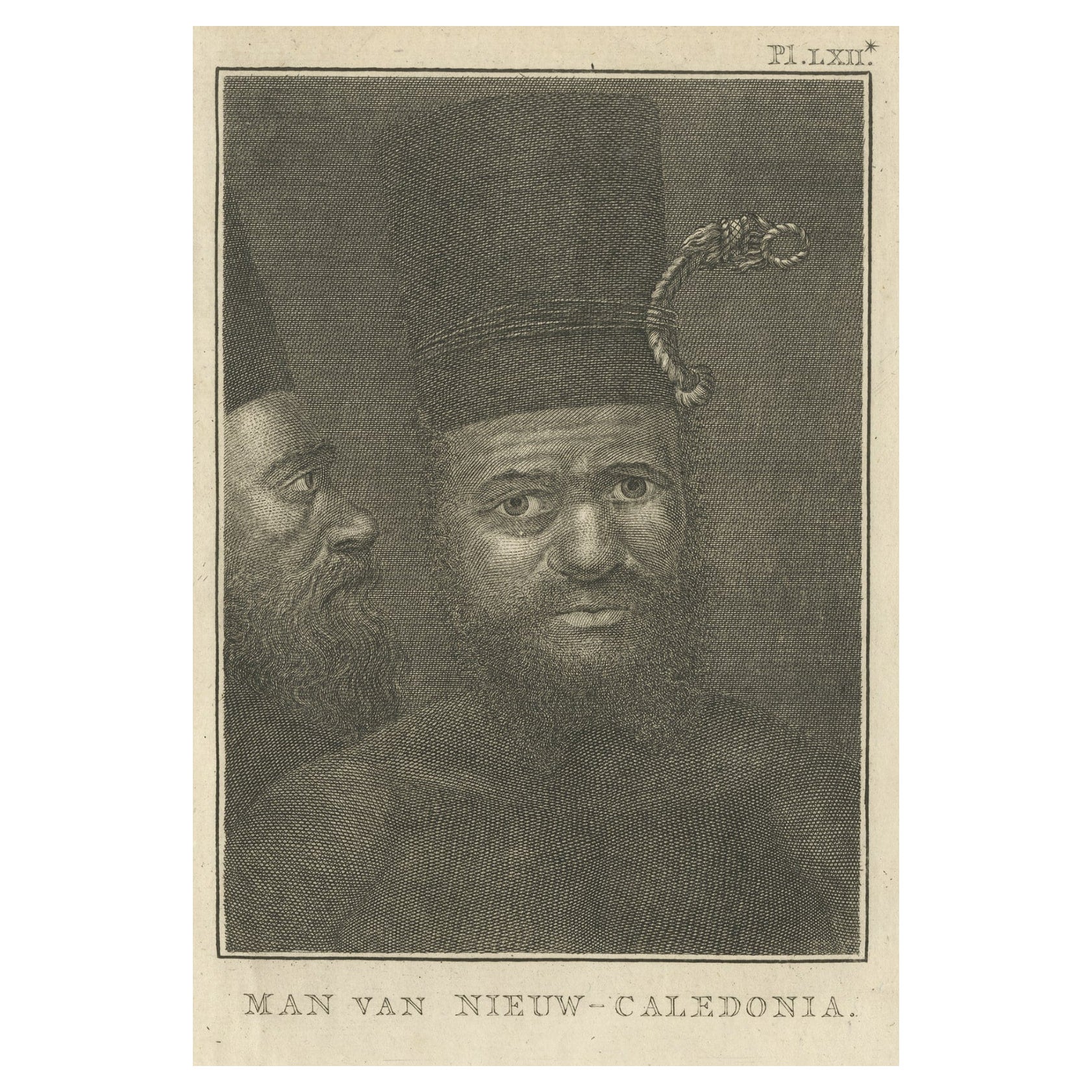 Impression ancienne représentant un homme de la Nouvelle-Cédonie, du Capt. Voyages à la cuisine, 1803