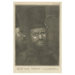 Impression ancienne représentant un homme de la Nouvelle-Cédonie, du Capt. Voyages à la cuisine, 1803