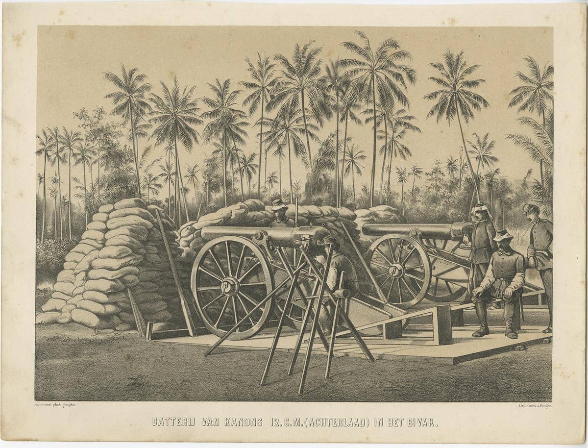 Antique Print Depicting a Military Scene with Canons, in Indonesia, 1784