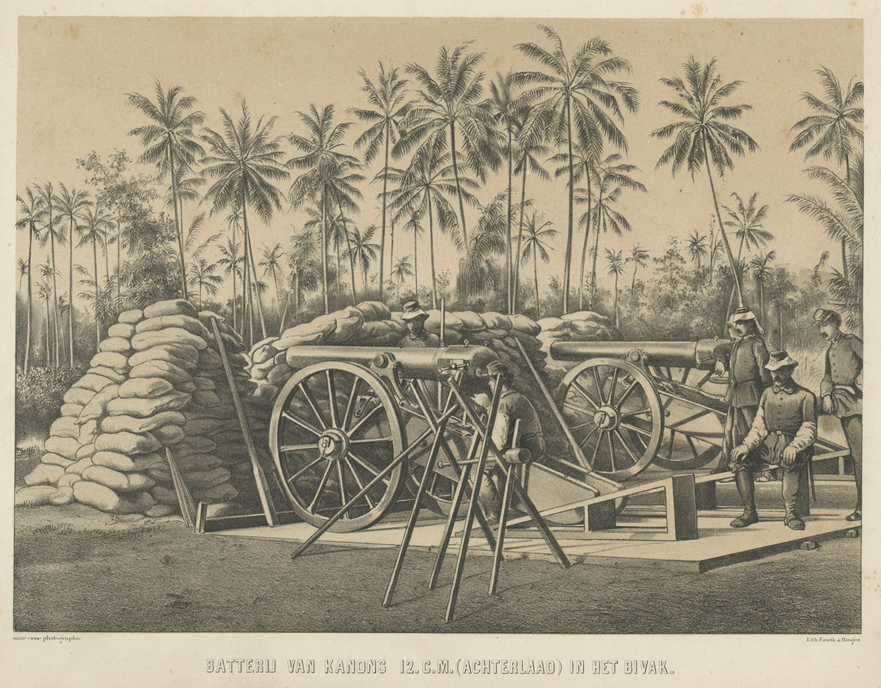 Antique Print Depicting a Military Scene with Canons, in Indonesia, 1784 In Good Condition For Sale In Langweer, NL