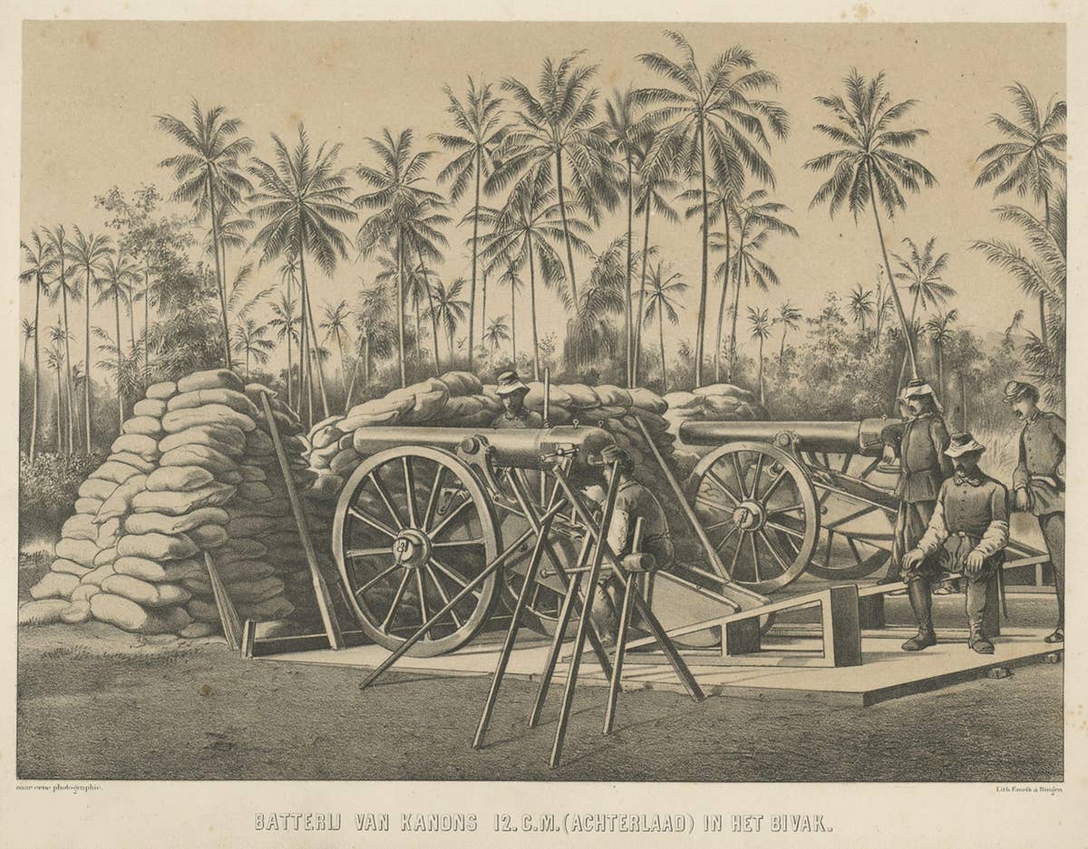 Antique Print Depicting a Military Scene with Canons, in Indonesia, 1784