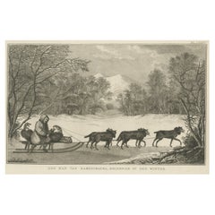 Antique Print Depicting a Native of Kamchatka, Russia Dog Sledding, 1803