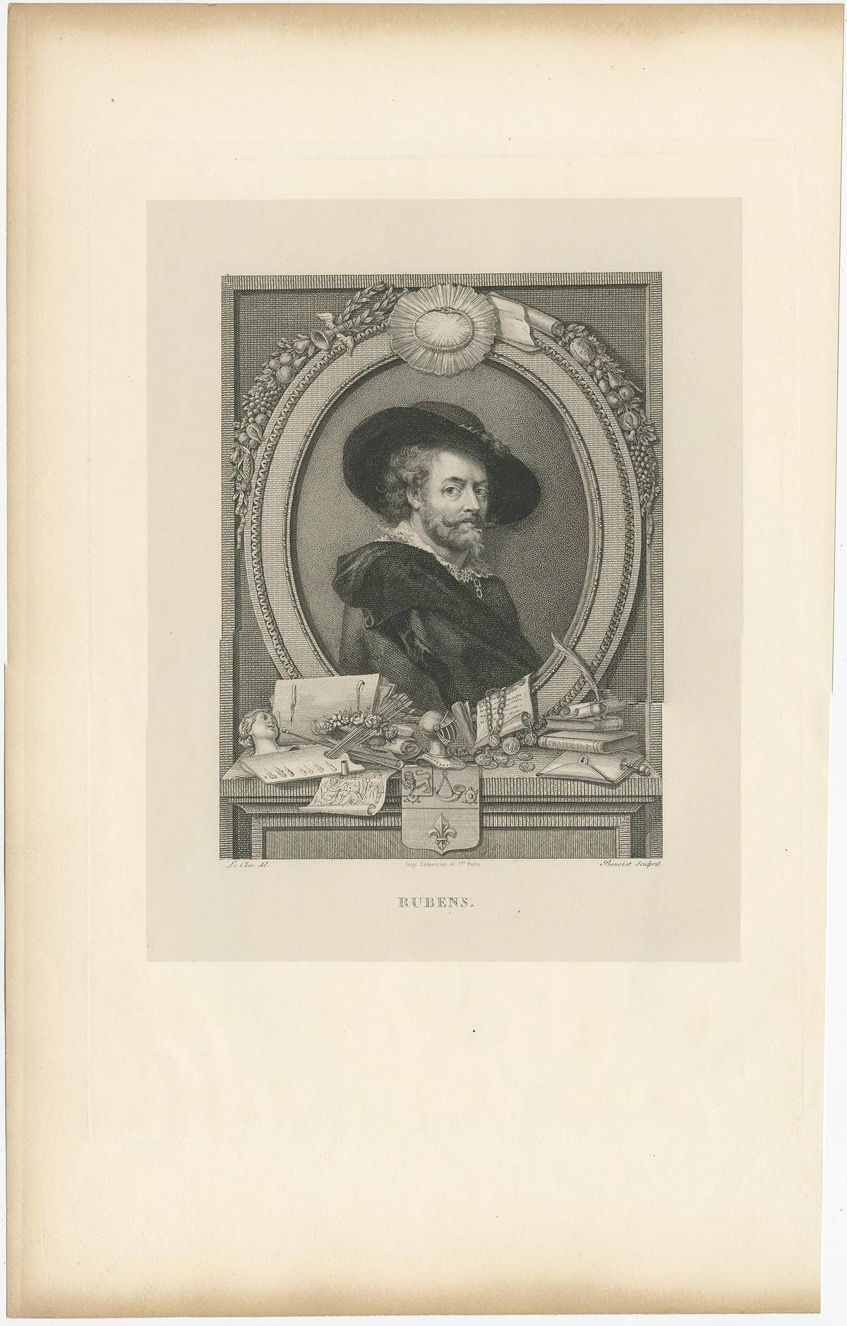 Antique Print Depicting a Portrait of Baroque Painter Peter Paul Rubens, ca.1830
