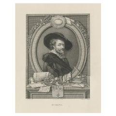 Antiker Druck mit der Darstellung eines Porträts des Barockmalers Peter Paul Rubens, um 1830