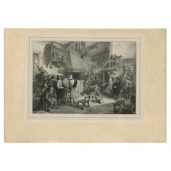 Antiker Druck mit der Darstellung von A. Van Ostade auf dem Cabaret, 1842