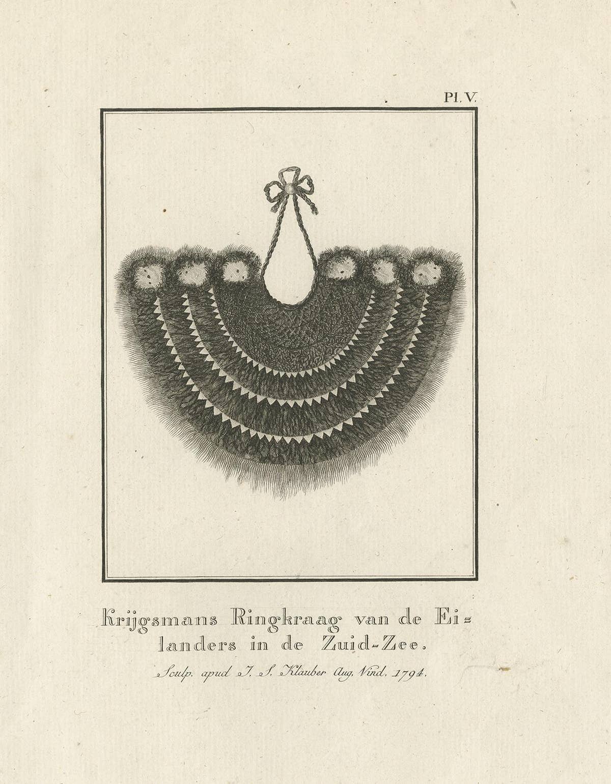 Antique Print Depicting Part of a Native Costume by Cook, 1803