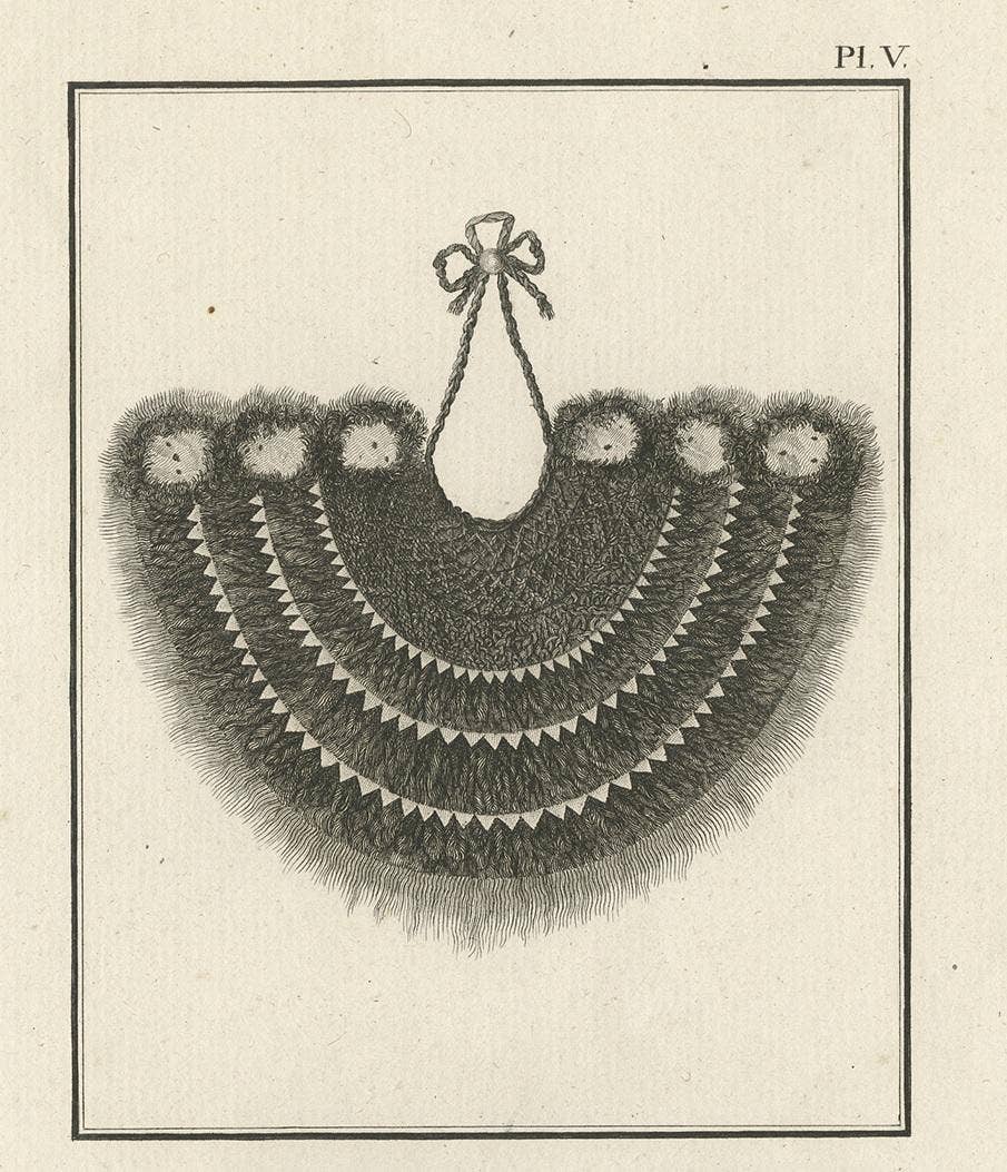 Antique Print Depicting Part of a Native Costume by Cook, 1803