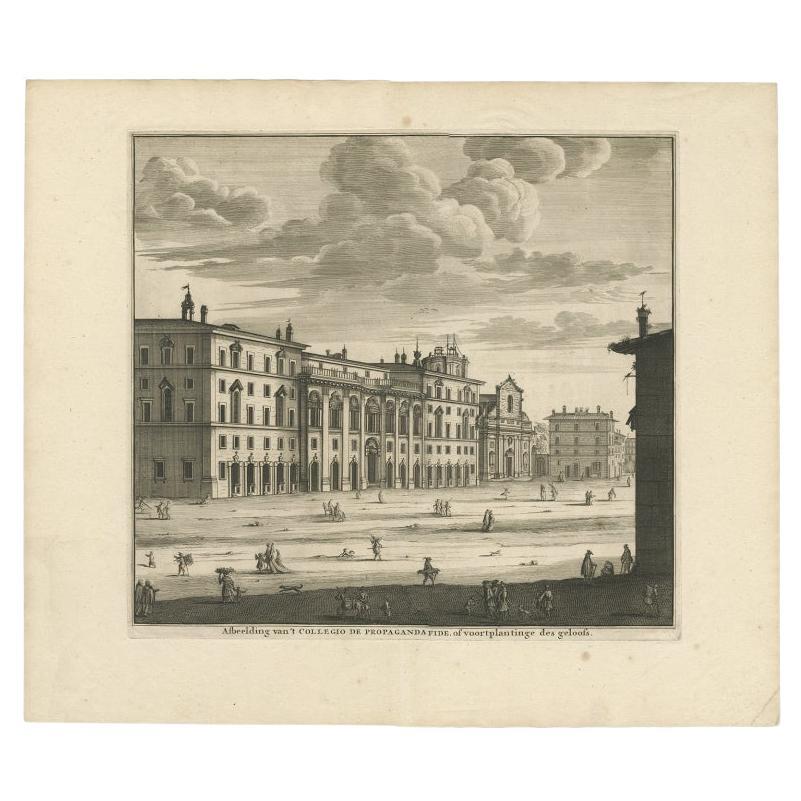 Impression ancienne représentant le Collegio Di Propaganda Fide à Rome, 1704