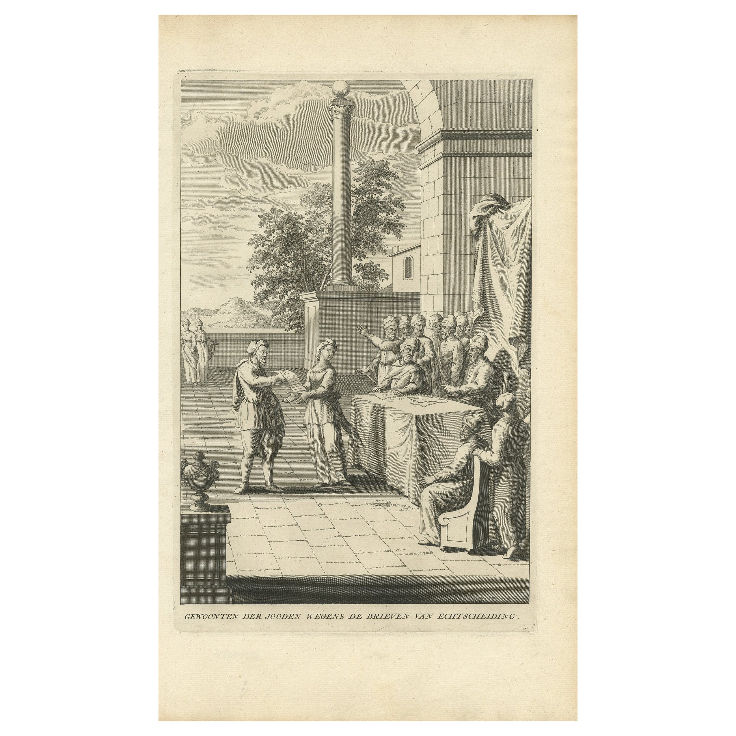 Antiker Druck mit der Darstellung der Zwillingsrichtigungsrichtlinien der Juden, ca. 1725