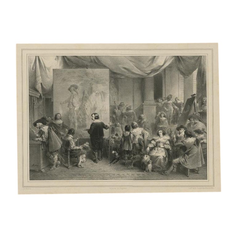 Impression ancienne représentant le célèbre peintre Van Dyck à Londres, 1842