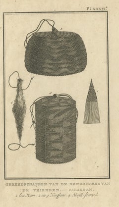 Antique Print Depicting Tools of the Friendly Islands by Cook, 1803