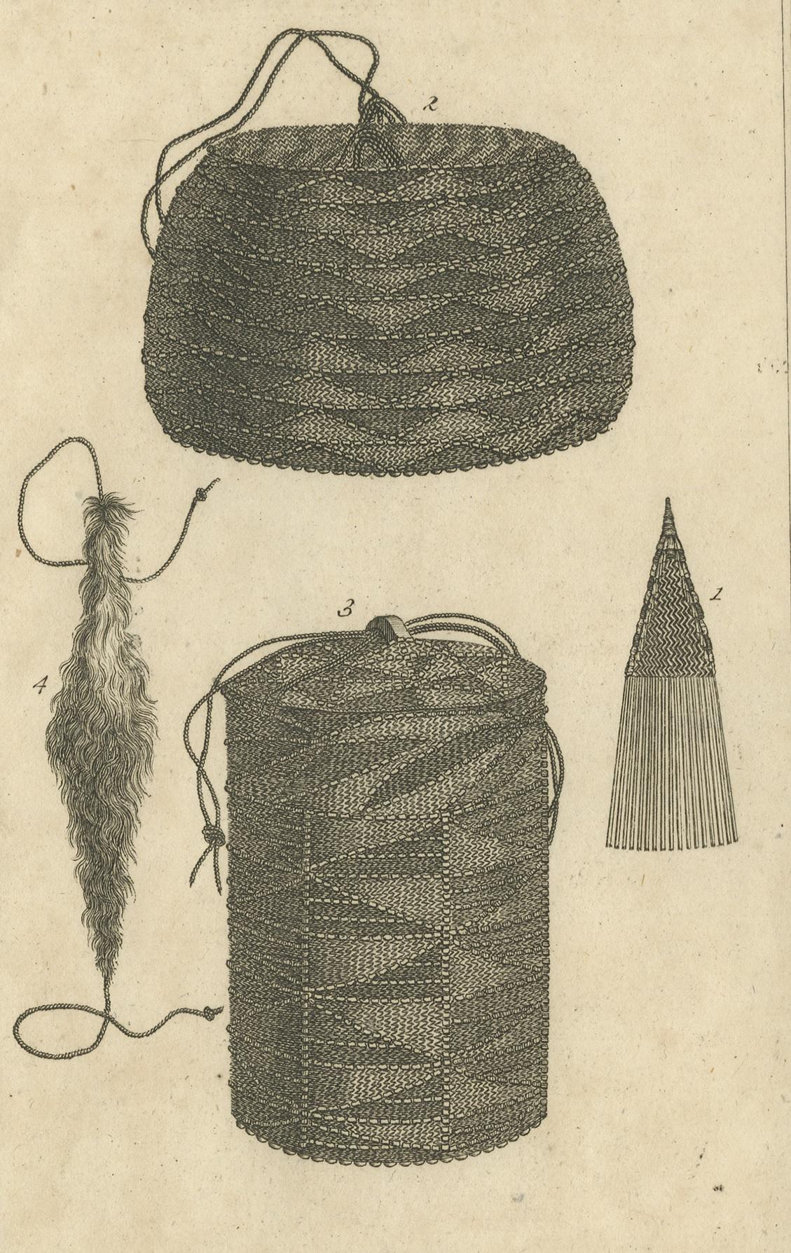 Gravé Impression ancienne représentant des outils des îles amicales par Cook, 1803 en vente