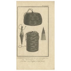 Antiker Druck mit Darstellung der Werkzeuge der freundlichen Inseln von Cook, 1803