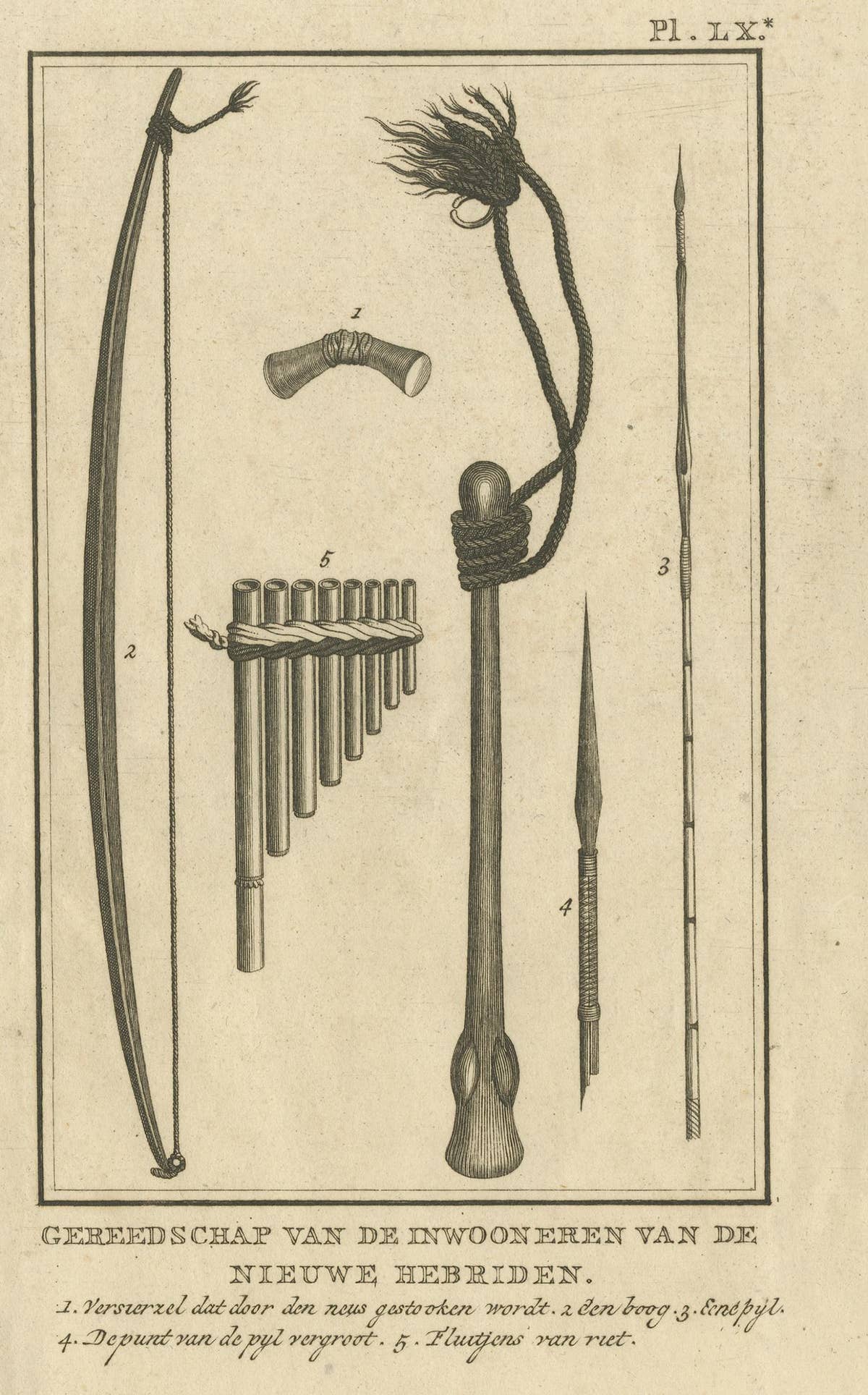 Antique Print Depicting Tools of the New Hebrides by Cook, 1803