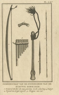 Antique Print Depicting Tools of the New Hebrides by Cook, 1803