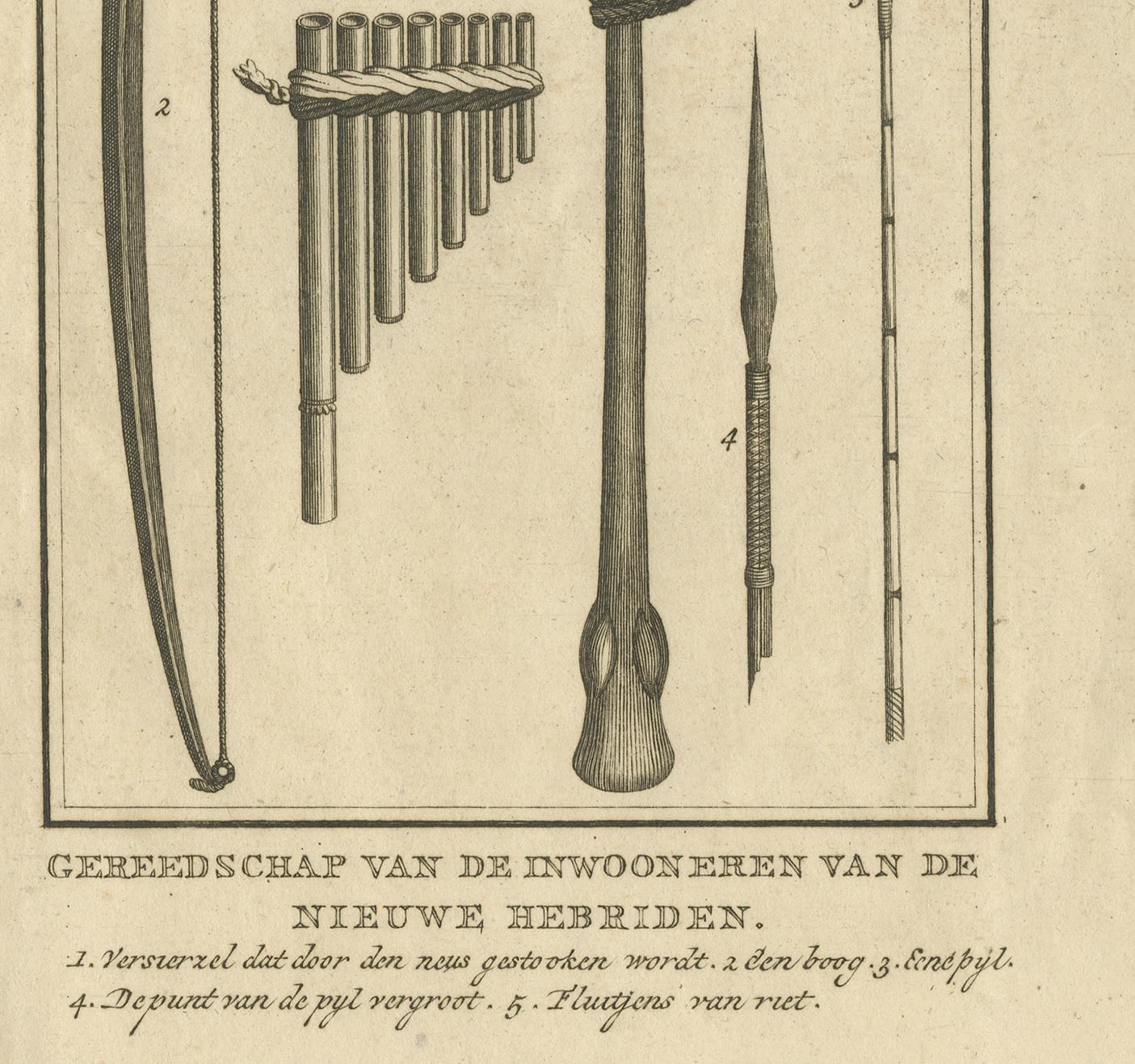 Engraved Antique Print Depicting Tools of the New Hebrides by Cook, 1803 For Sale