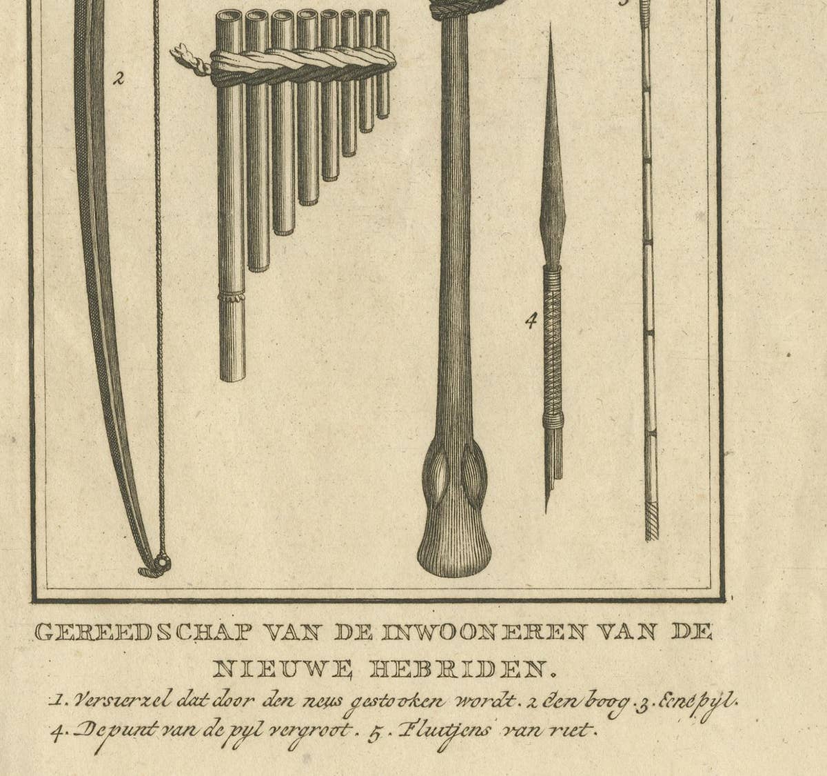 Antique Print Depicting Tools of the New Hebrides by Cook, 1803
