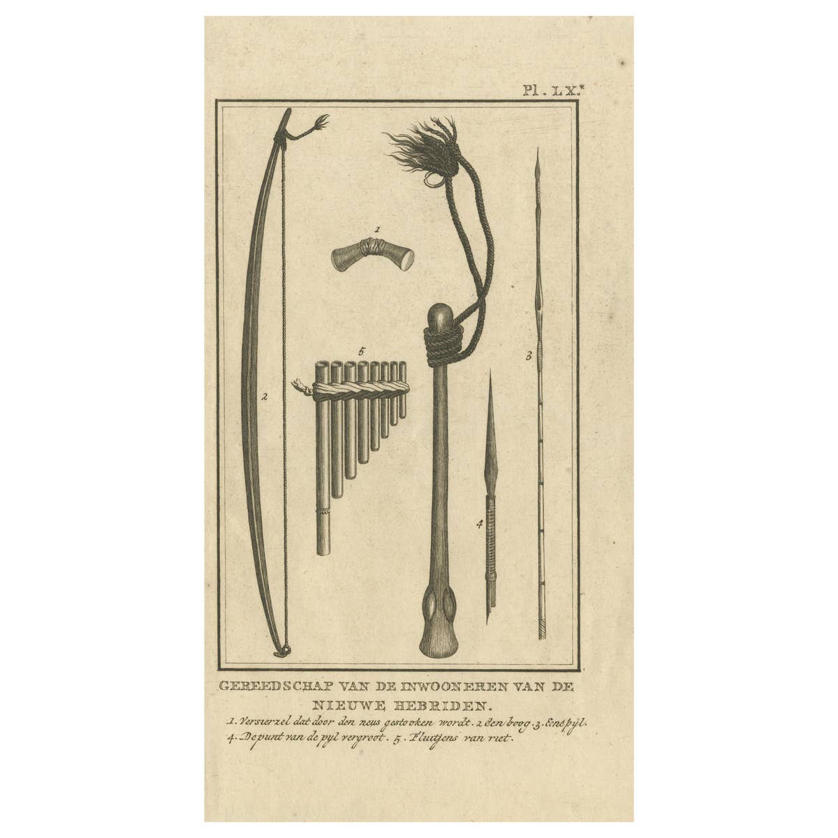 Antique Print Depicting Tools of the New Hebrides by Cook, 1803