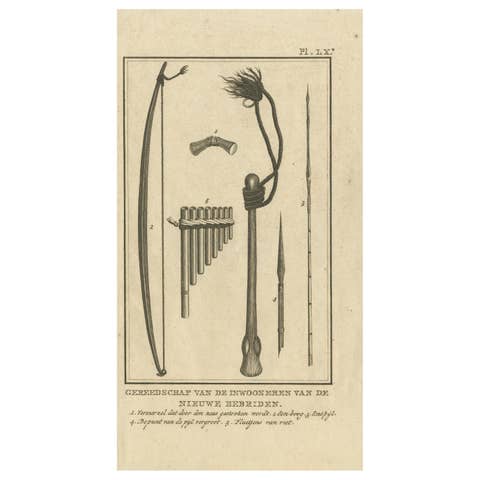 Antique Print Depicting Tools of the New Hebrides by Cook, 1803