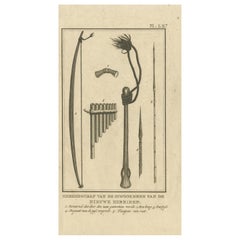 Impression ancienne représentant des outils des Nouvelles Hebrides par Cook, 1803