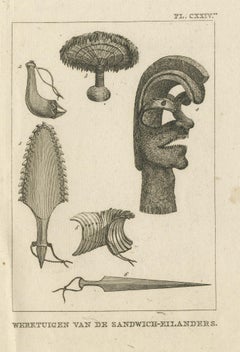 Antique Print depicting Tools of the Sandwich Islands by Cook '1803'