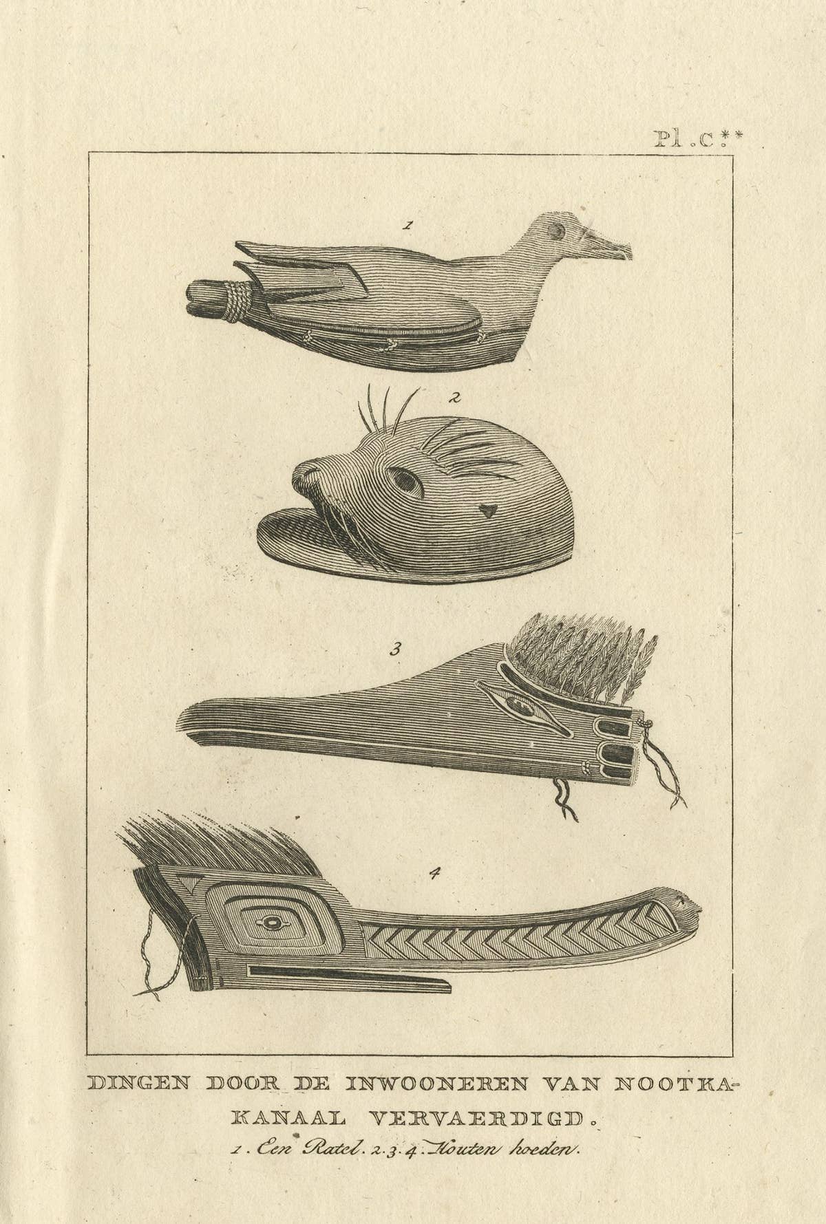 Antique Print Depicting Various Items Produced by Natives by Cook, 1803