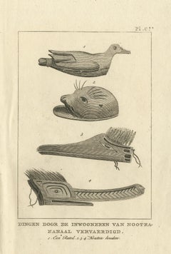 Antique Print Depicting Various Items Produced by Natives by Cook, 1803