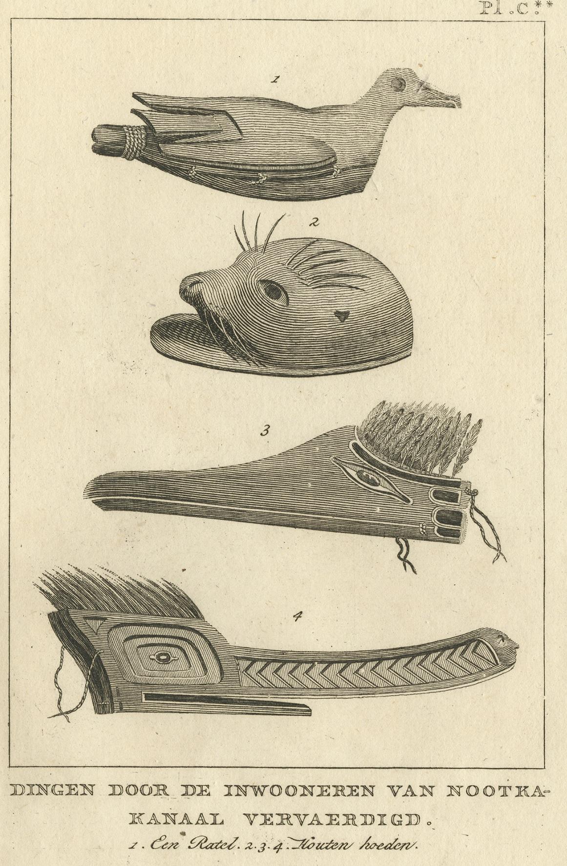 Néerlandais Impression ancienne représentant divers articles produits par des autochtones par Cook, 1803 en vente