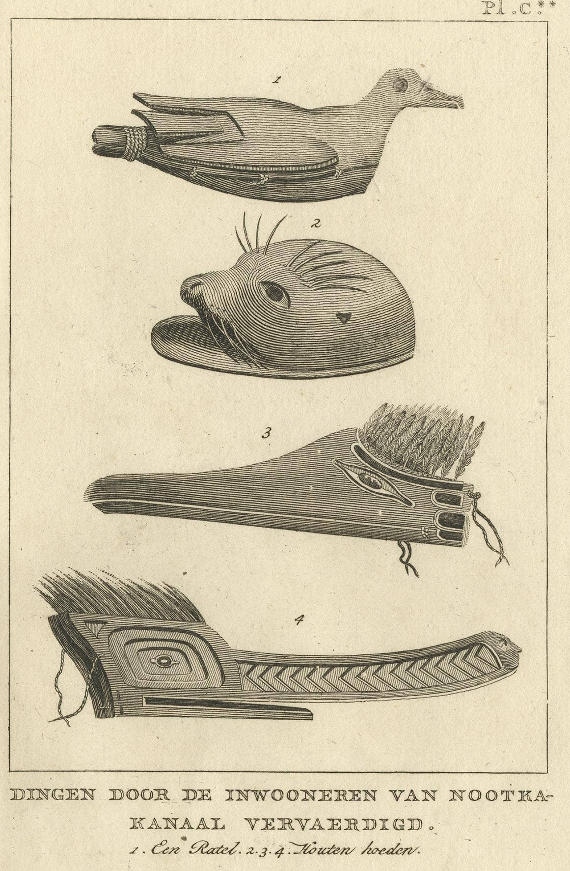 Antique Print Depicting Various Items Produced by Natives by Cook, 1803