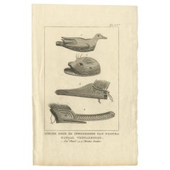 Impression ancienne représentant divers articles produits par des autochtones par Cook, 1803