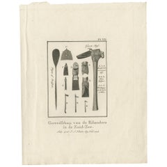 Gravure ancienne représentant divers outils par Cook, 1803