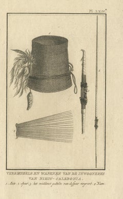 Antique Print Depicting Weapon Decorations Produced by Natives by Cook, 1803