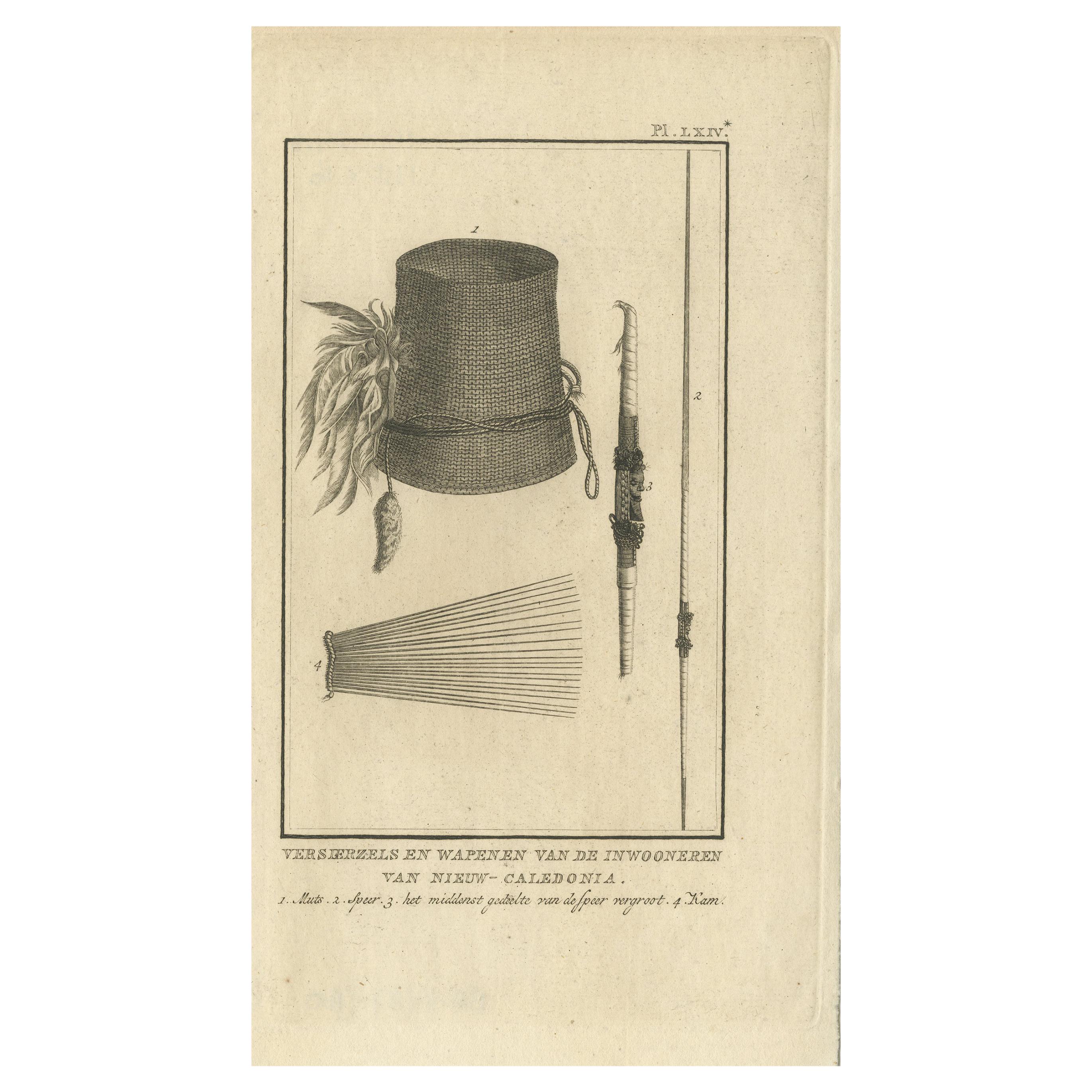 Impression ancienne représentant des décorations de tisserands produites par les autochtones par Cook, 1803