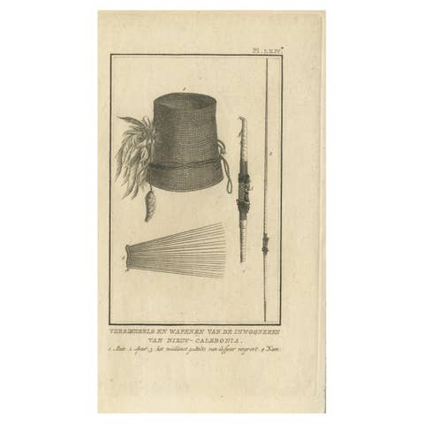Antique Print Depicting Weapon Decorations Produced by Natives by Cook, 1803