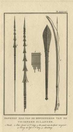 Antique Print Depicting Weapons of the Friendly Islands by Cook, 1803