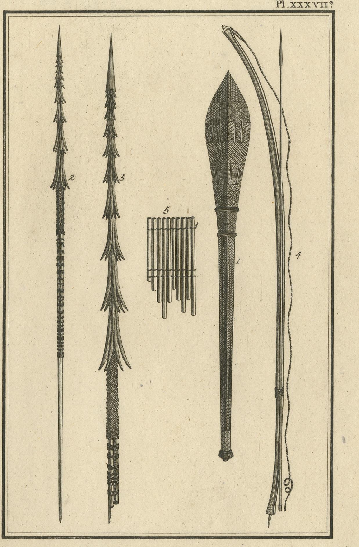 Grabado antiguo que representa armas de las Islas Amistosas, por Cook, 1803 Holandés en venta