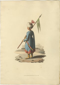 Antique Print Ensign Bearer of the Spahis, The Military Costume of Turkey, 1818