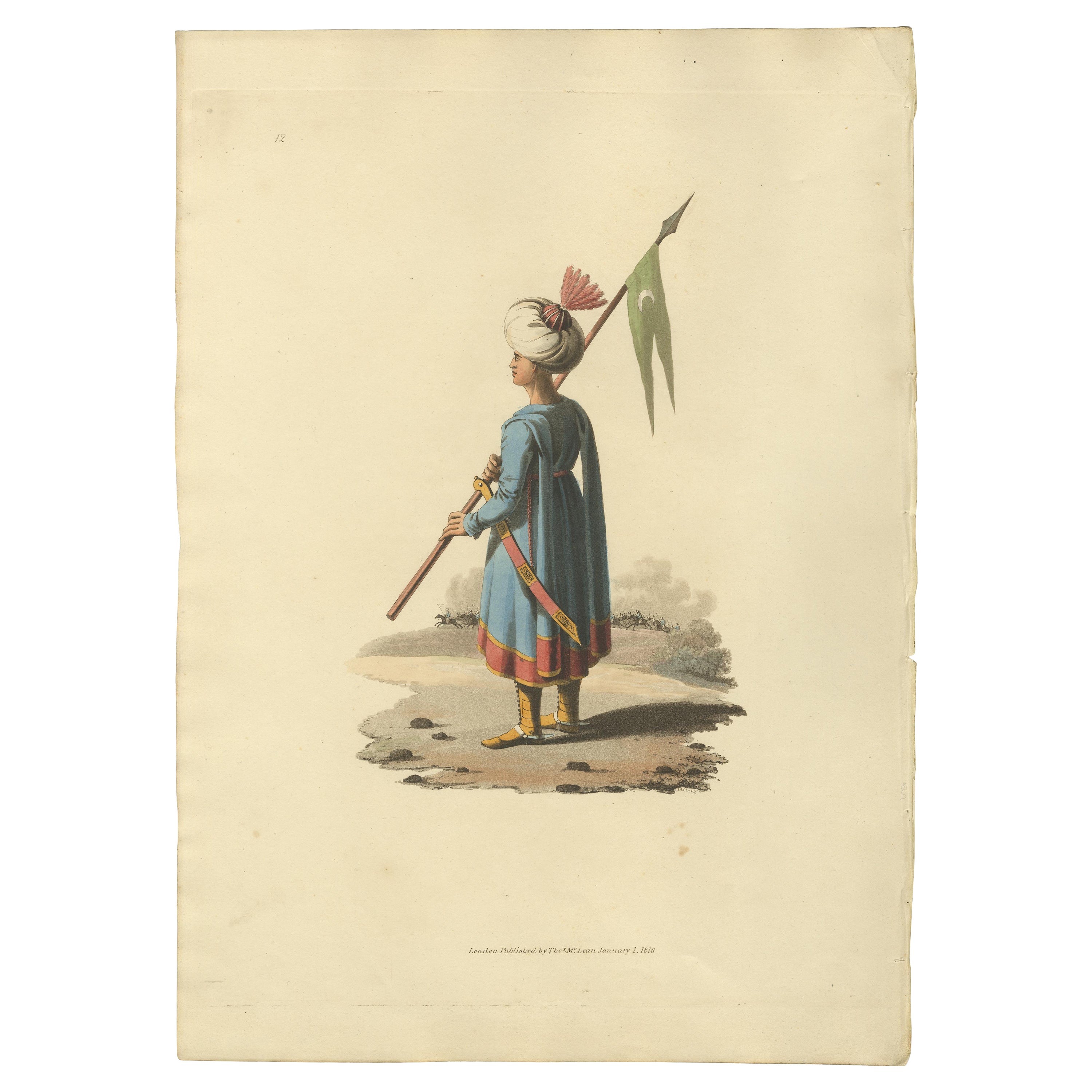 Antiker antiker Druck-Stipendiatenträger der Spahis, Das Militärkostüm der Türkei, 1818