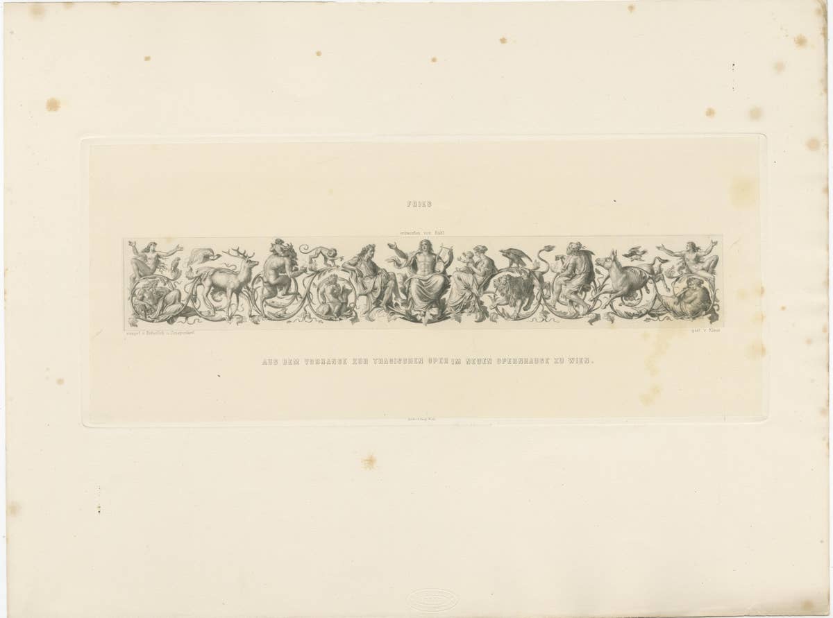 Antique Print 'Frieze' of the Curtain in the New Opera House in Vienna