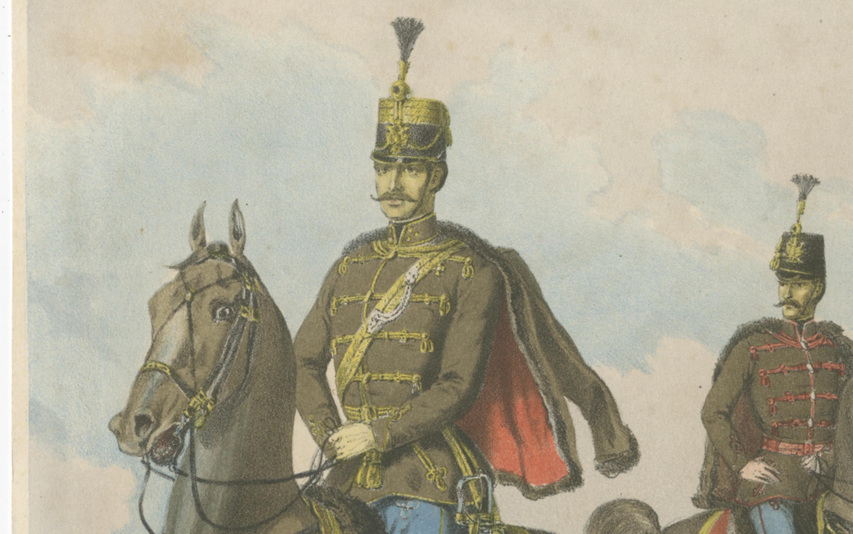 Antique Print – Hungarian Hussars on Horseback, Military Uniforms – 1858 In Good Condition For Sale In Langweer, NL