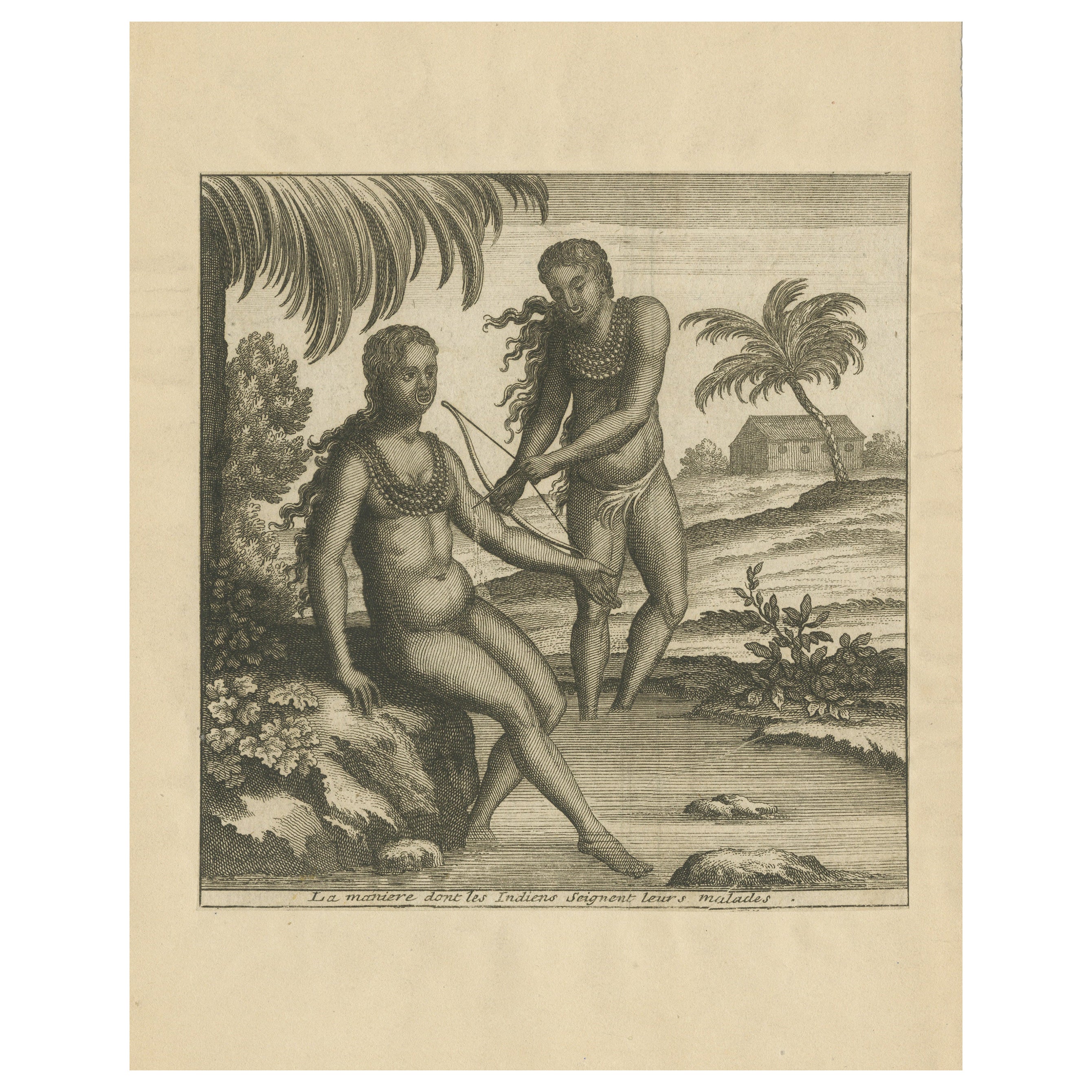 Impression ancienne illustrant la façon dont les Indiens soufflent de leur cou