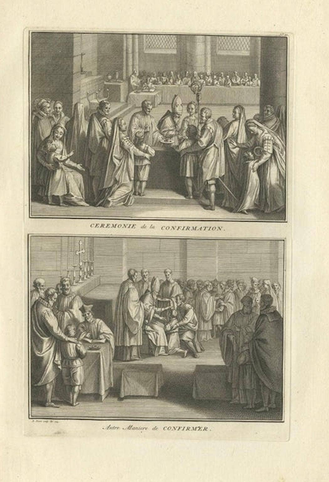 Antique Print Illustrating the Ceremony of Confirmation by B. Picart, 1723